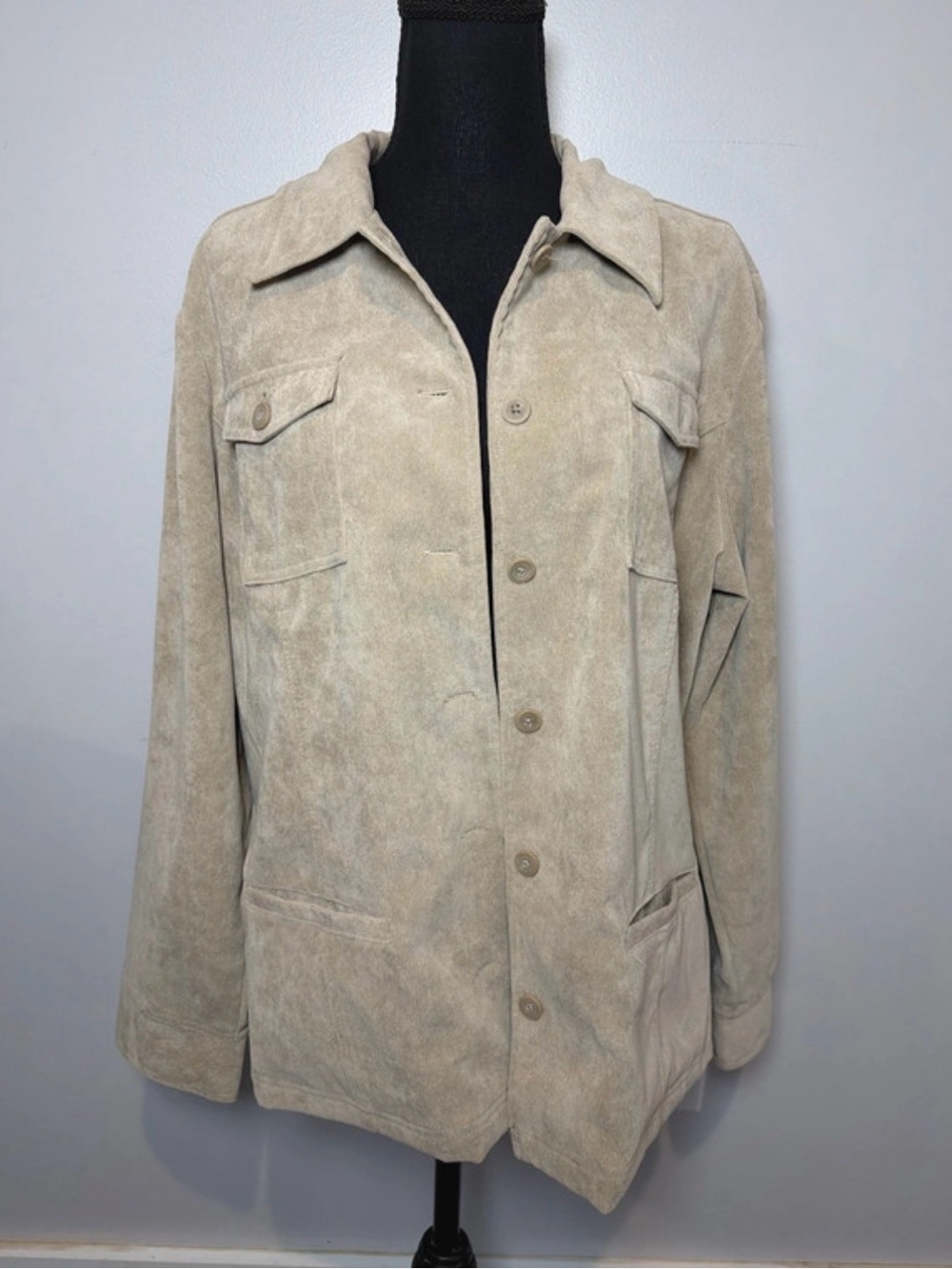 croft & barrow Light Beige Suede Button-Front Jacket